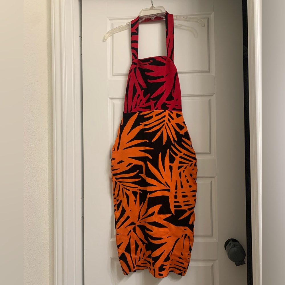 Tropical Red and Orange Halter Dress
